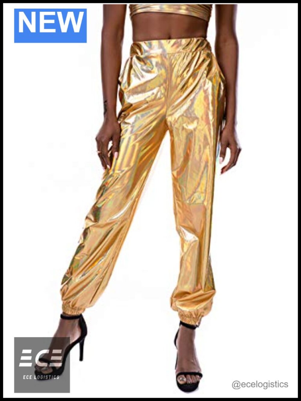 Shiny Metallic High Waist Stretchy Jogger Pants Wet Look Club Wear